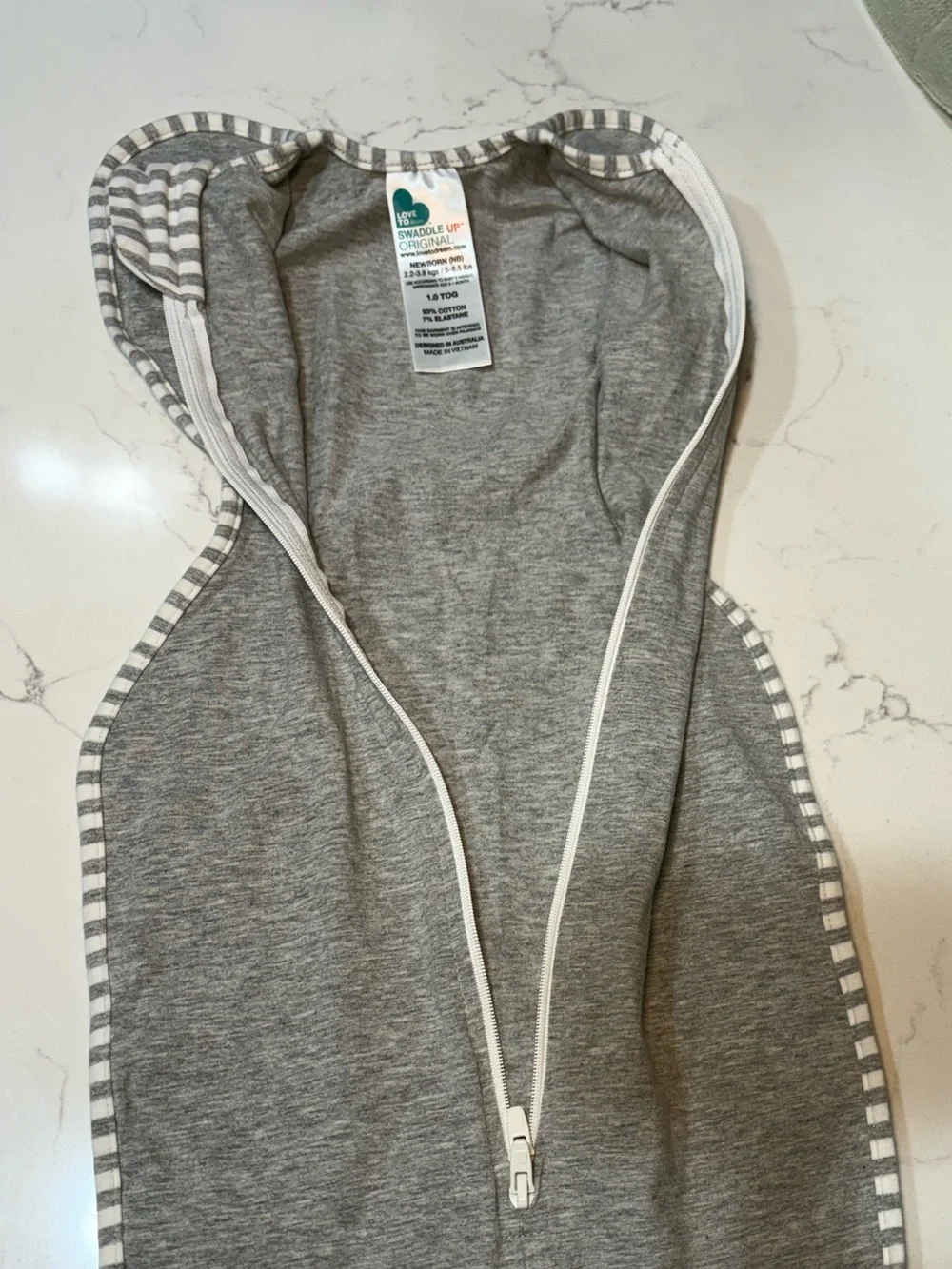Love to dream Grey Swaddle Sleep Sack with Stripe Trim Size Newborn